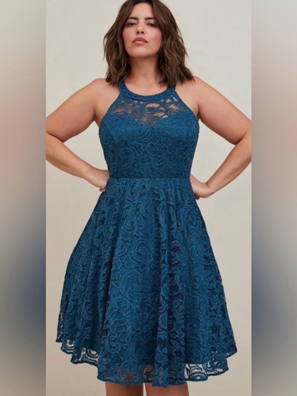 Torrid Size 22 Special Occasion Jade Green Lace Skater Dress With Sparkle